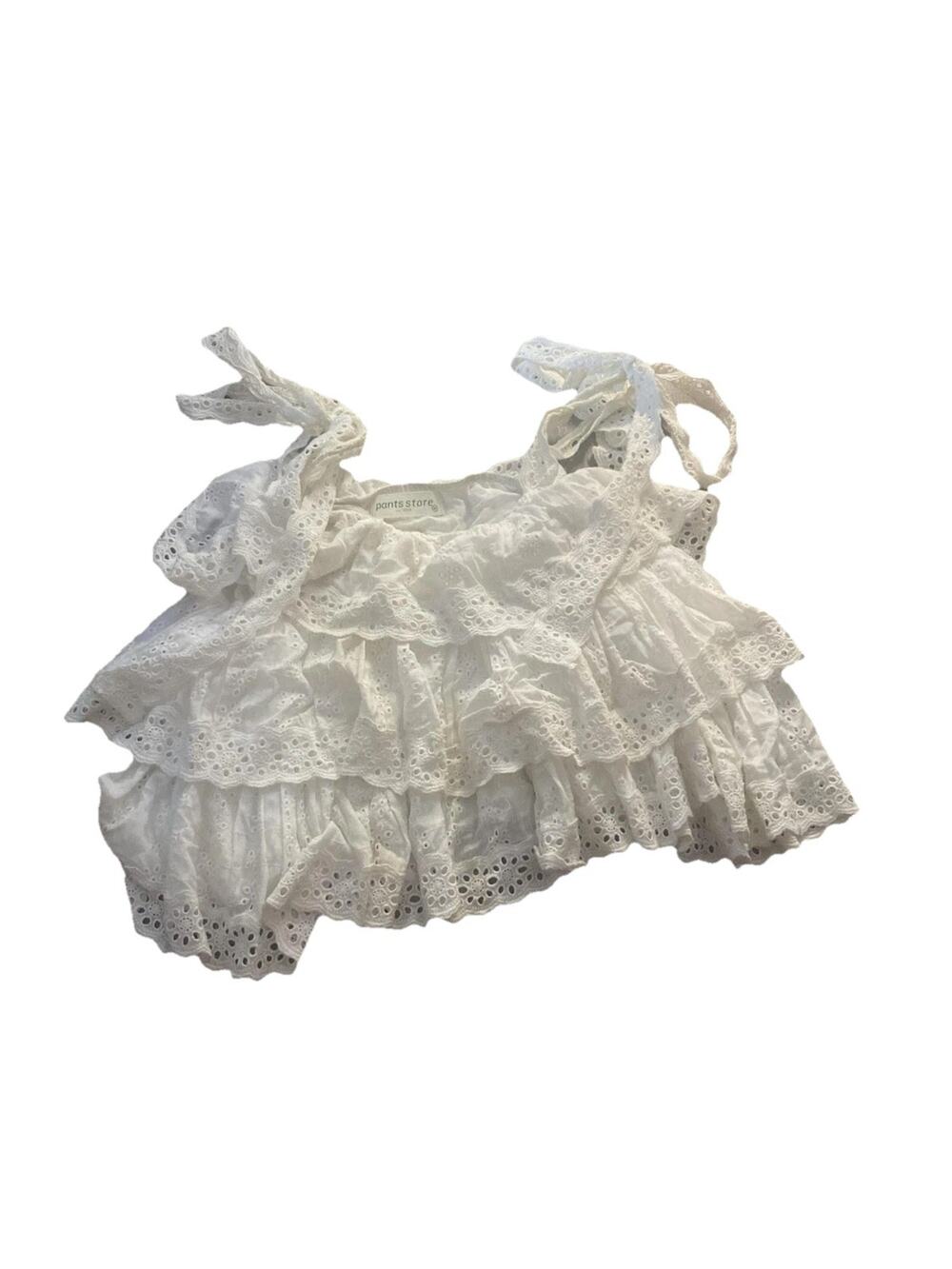 Pants Store Tank Top Womens M White Lace Eyelet Ruffle Tie Strap Boho Camisole